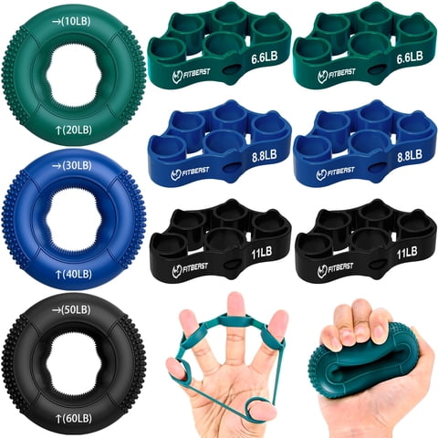 Hand Grip Strengener Fitbeast, Kit De 9 Piezas, Color Azul Oscuro