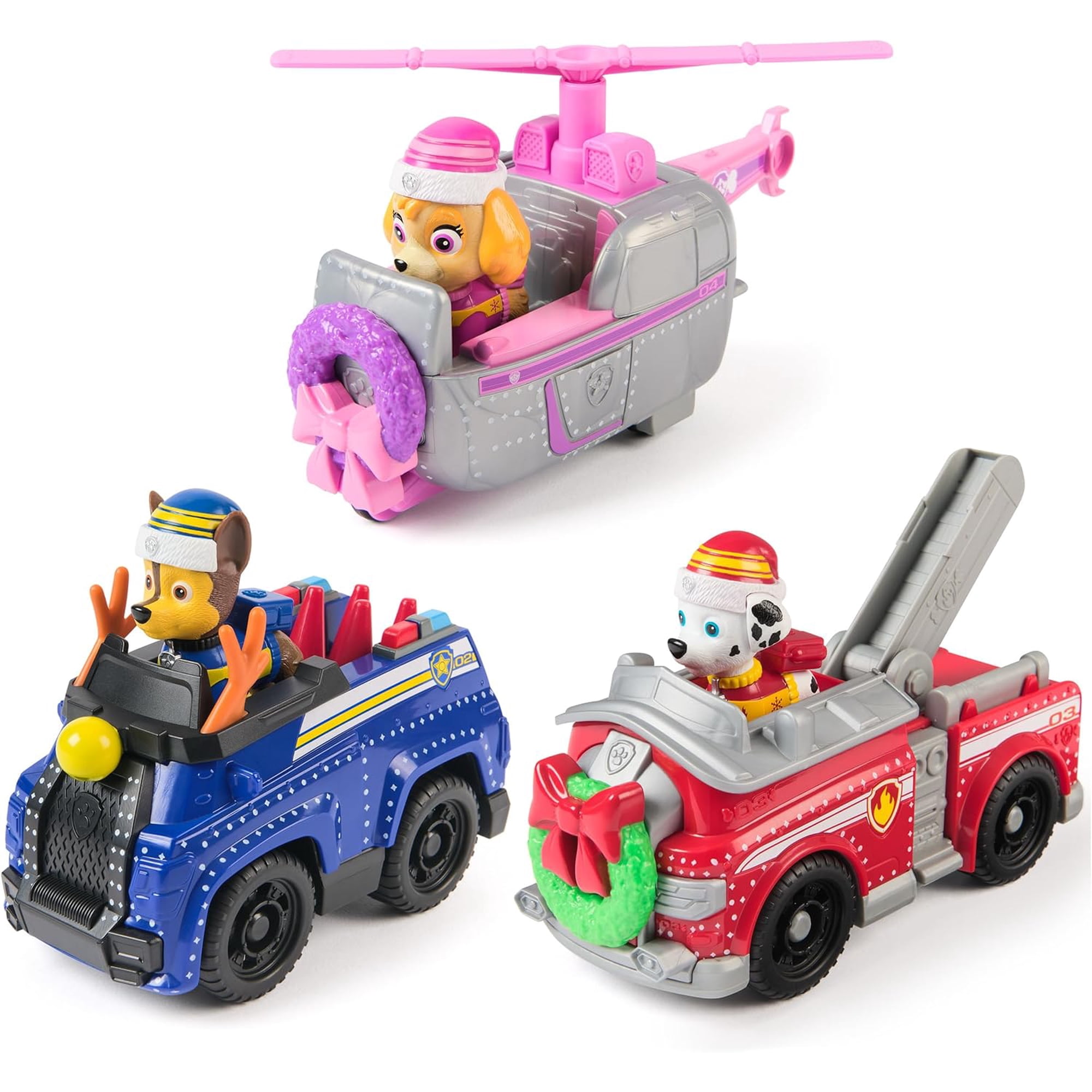 Paquete De Vehículos Navideños Paw Patrol Chase Marshall Skye