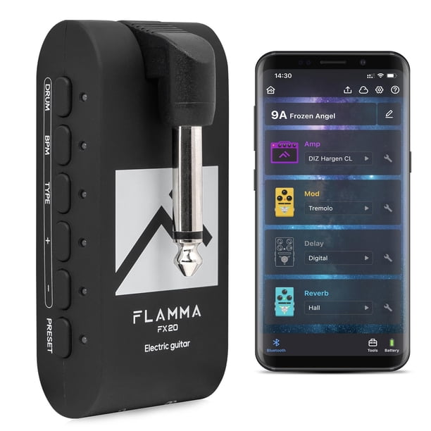 Amplificador de auriculares para guitarra FLAMMA FX20 con 40 ritmos de batería y 52 modos de amplificador