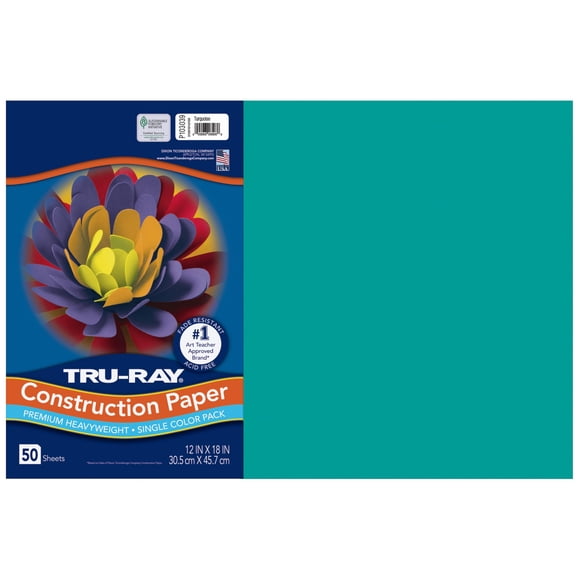 Papel de construcción Tru-Ray 50% reciclado, 12 x 18 cm, 50 hojas, color turquesa