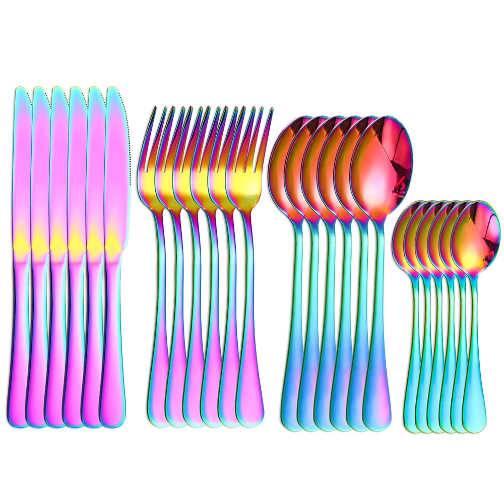 Xmhytop Juego De Cubiertos De Multicolor 24 Piezas, Acero Inoxidable, Estilo Moderno Para Cenas Y Eventos