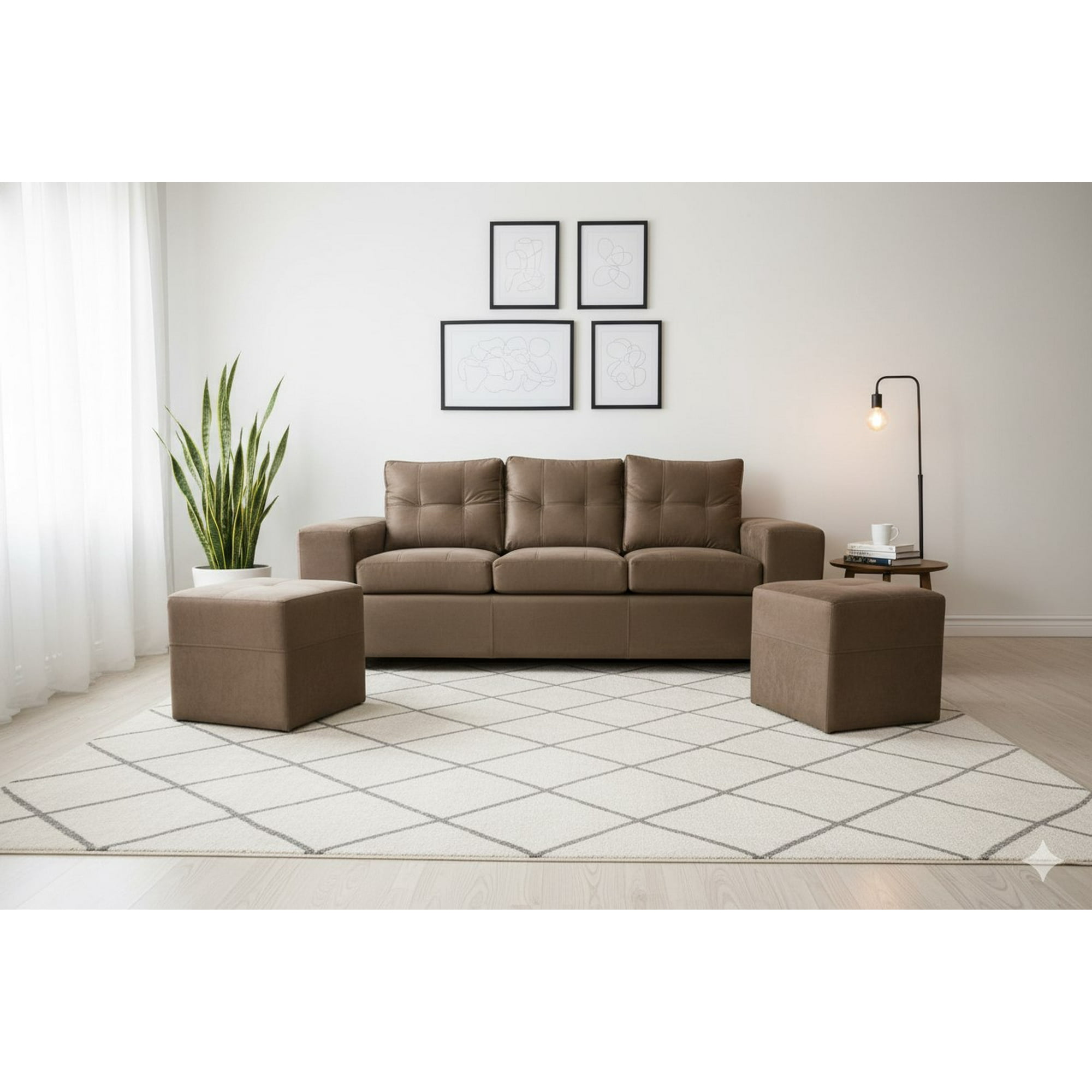 Muebles Cottoni - Sofá 3 Cuerpos + 2 Pouf Lucca Felpa