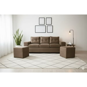 Muebles Cottoni - Sofá 3 Cuerpos + 2 Pouf Lucca Felpa