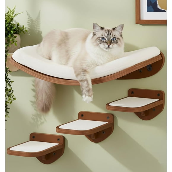 Estanterías de Pared para Gatos LAMOOSHIK Nogal – Cama y Escalones