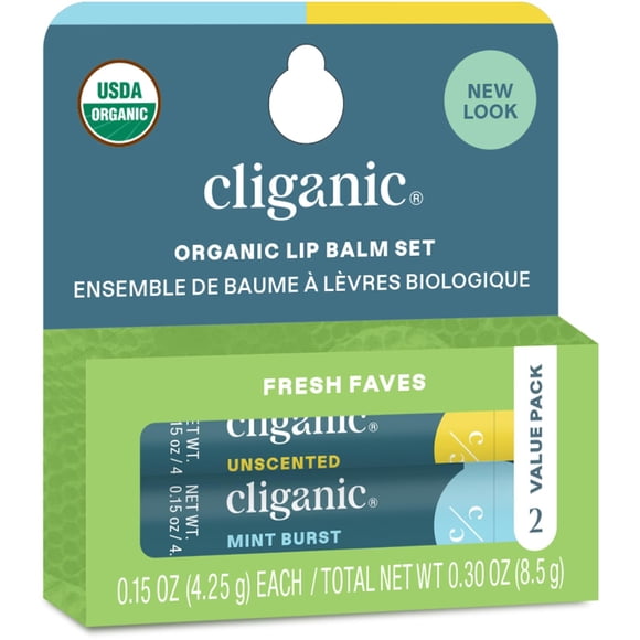 Bálsamo labial Cliganic Organic Fresh Faves, paquete de 2