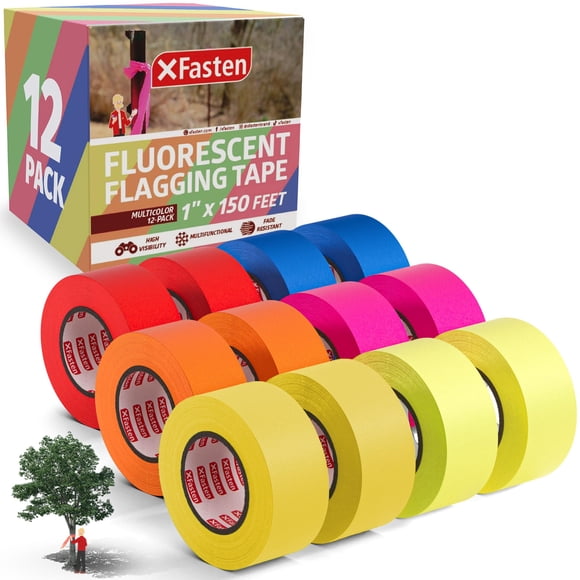 Cinta adhesiva fluorescente XFasten, colores surtidos, paquete de 12