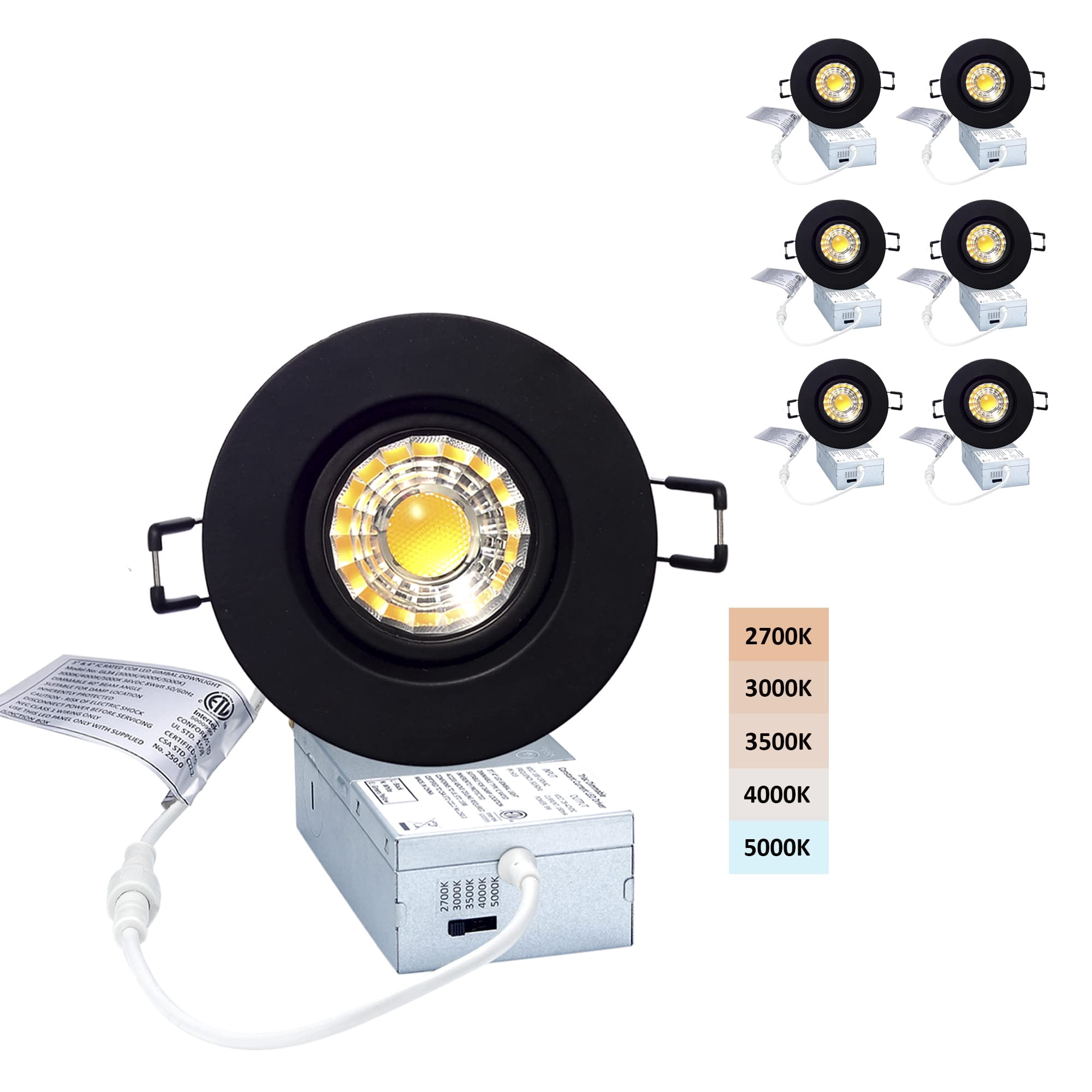 Luminaria Popanu Downlight Empotrable Orientable De 3", 8 W, 5 Cct, Paquete De 6