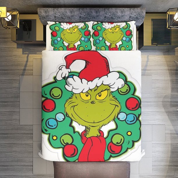 Merry Christmas Grinch 3 Pieces Duvet Cover Set Full Size Super Soft Fade Resistant Microfiber