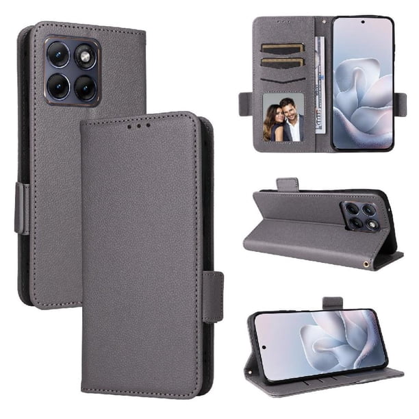Funda Cartera para Motorola Edge 70 Fusion Tapa Flip con Ranuras y Soporte Gris