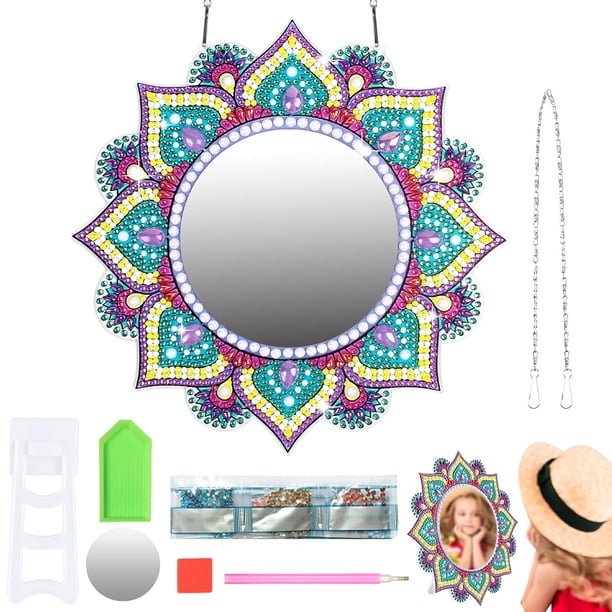 Juego de manualidades con espejo de pintura de diamantes, espejo cosmético de mandala para niños, juguete de regalo de cumpleaños para niñas de 5 a 12 años