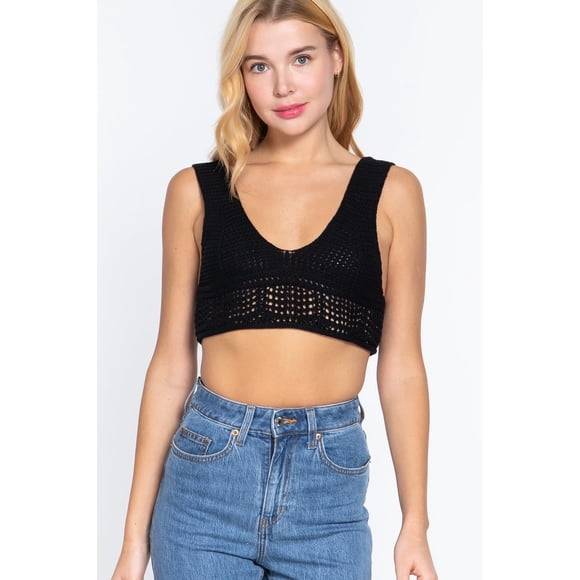 Top Crop Suéter Texturizado Ccwholesalesclothings Negro