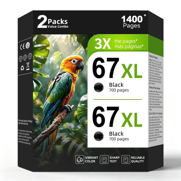 Cartucho de tinta Seecolor 67XL negro (paquete de 2)