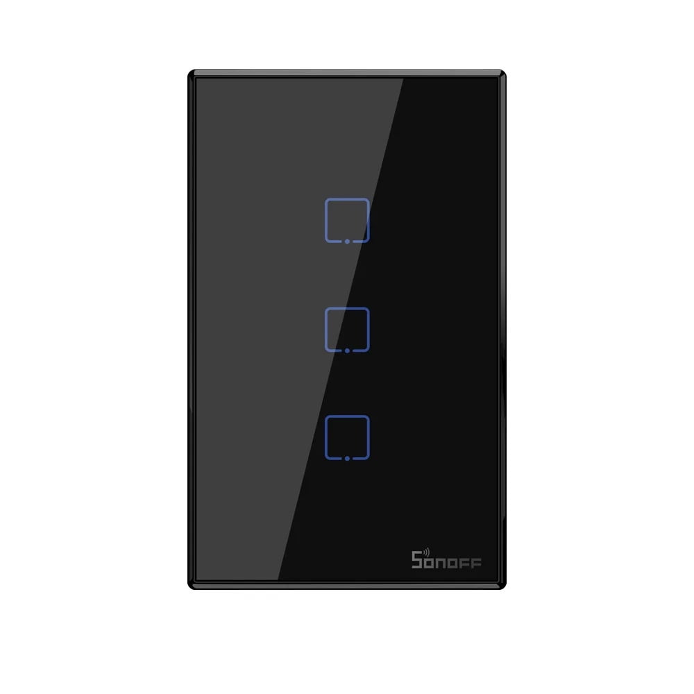 Interruptor De Pared Wifi Sonoff De 3 Canales + Rf Color Negro