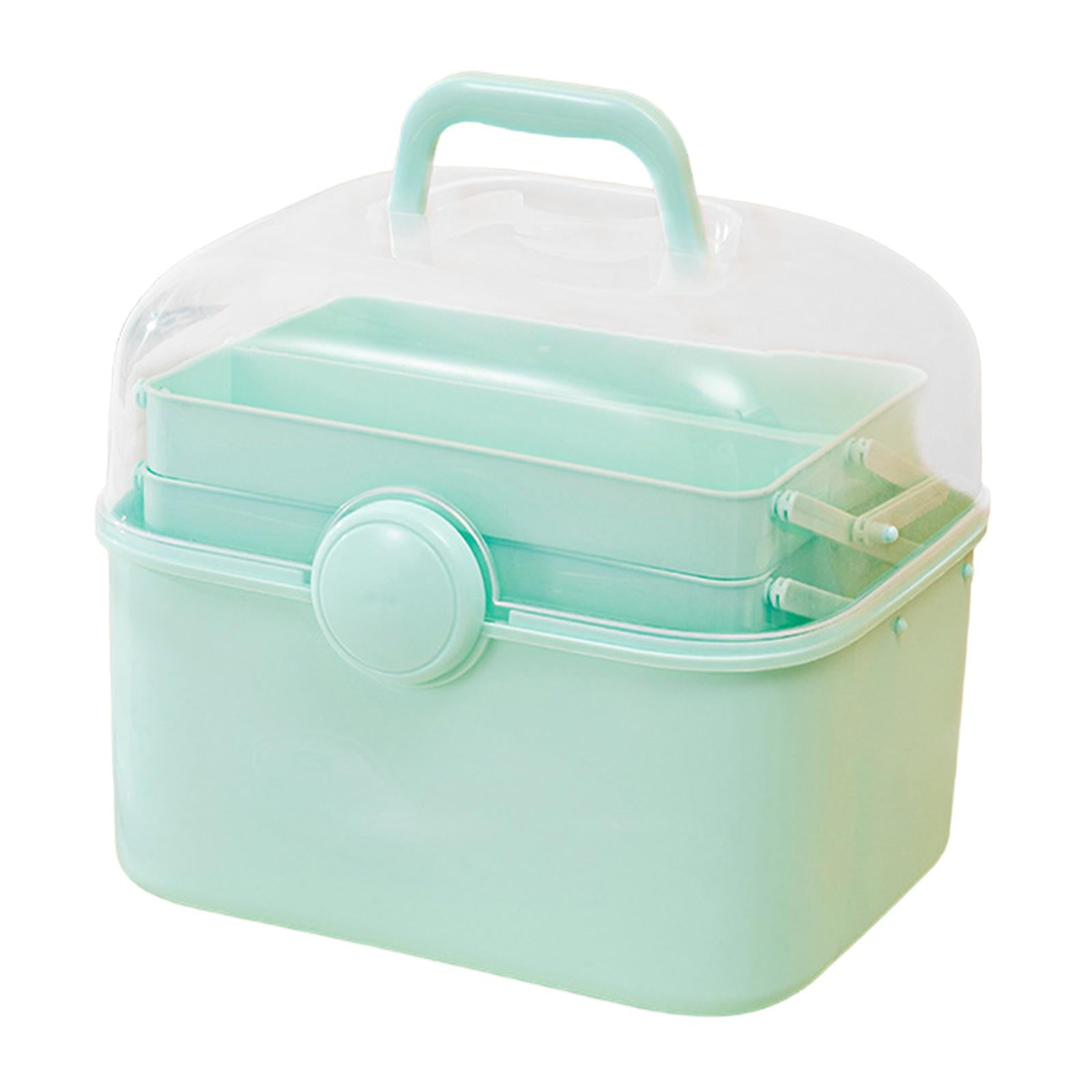 Magideal - Caja De Almacenamiento Con Asa Portátil, Organizador De Manualidades Artísticas, Suministros De Uñas, Organizador De 3 Niveles Con Bandeja Extraíble Y Azul