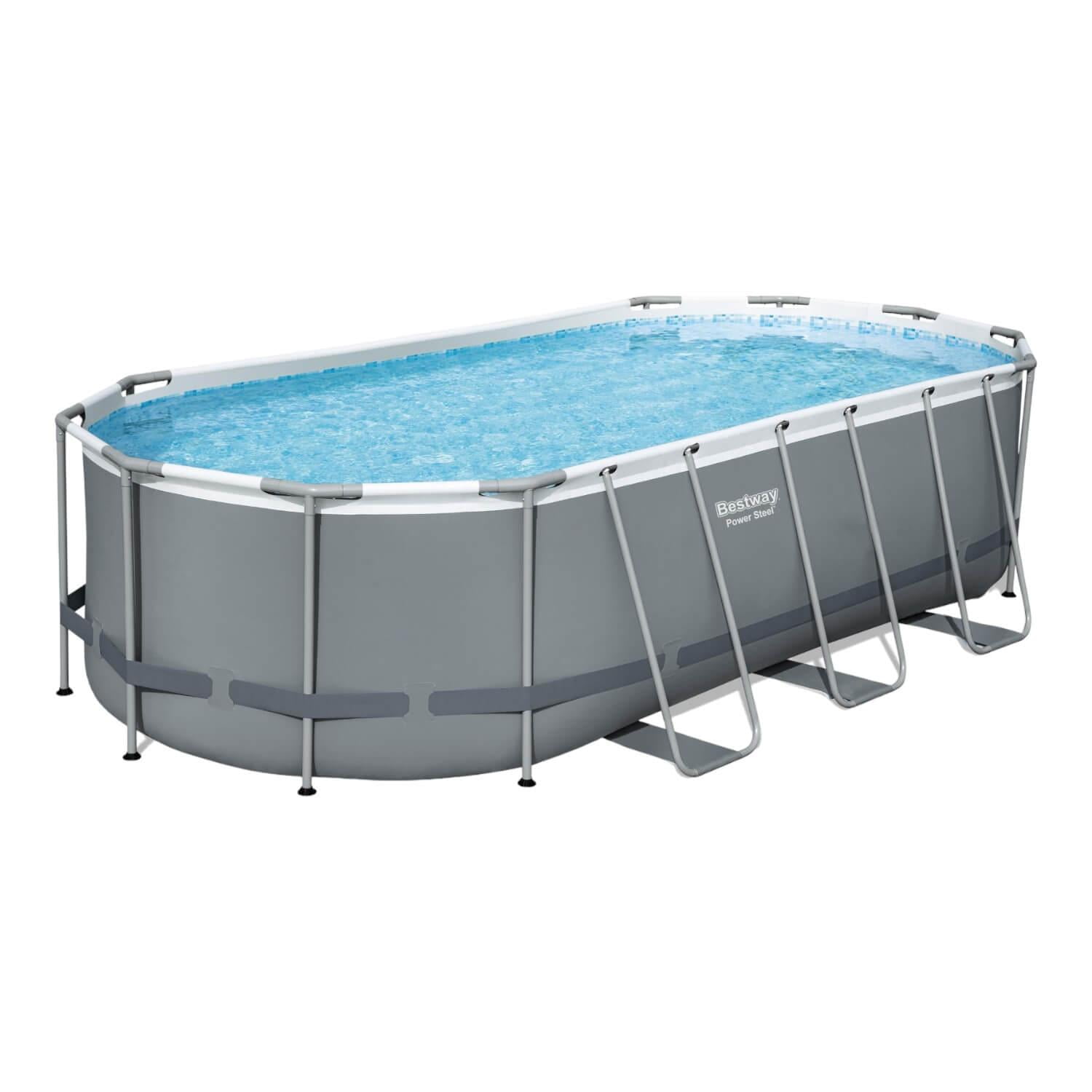 Bestway - Piscina Power Steel Gris 5.49m X 2.74m X 1.22m Oval Pool Set
