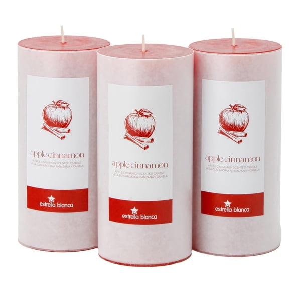 Juego de 3 velas de columna aromáticas a manzana y canela, rojas, 3 × 6 pulgadas