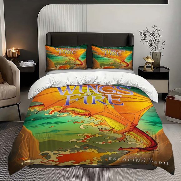 3pcs Wings of Fire Flame Dragon Canyon Adventure Themed Bedding Set Duvet Cover and Pillowcase Set Soft and Comfortable