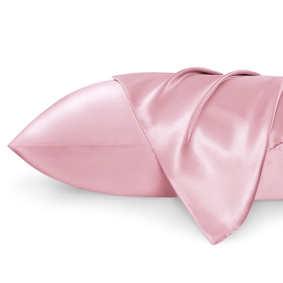Funda de cama de satén para cabello y piel Queen Pink, juego de 2