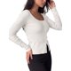 thumbnail image 3 of INSPIRE CHIC Camisas de Mujer Cuello Cuadrado Mangas Largas Botón Frontal Abertura Dobladillo Blusa Ajustada Capa Base de Punto Otoño Invierno Básico Salir Tops Mediano Blanco, 3 of 6