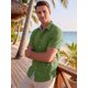thumbnail image 4 of INSPIRE CHIC Camisas de Lino de Manga Corta Casual para Hombre con Cuello de Color en Contraste XL Verde, 4 of 5