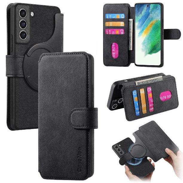 Funda Billetera Magnética para Samsung Galaxy S21 FE Soporte Tarjetas Desmontable Negro