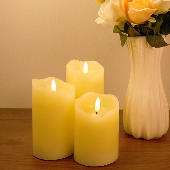 Velas sin llama Homwamee, juego de 3 velas LED realistas con efecto parpadeante 3D
