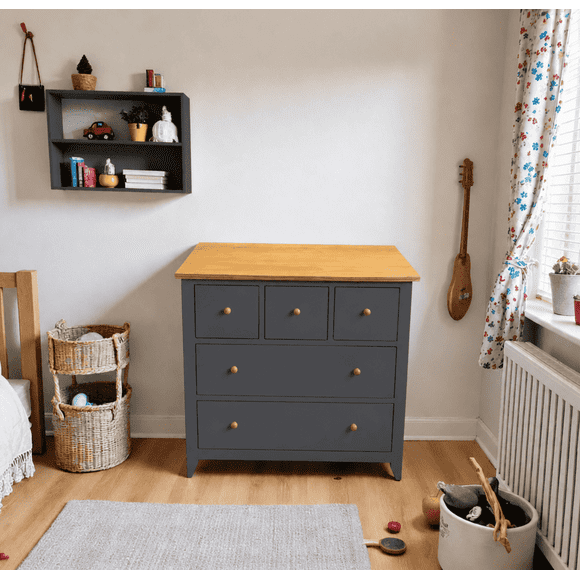 Cómoda Infantil "Chester Kids" 5 Cajones Mueble de Madera - Gris Grafito - 80x40x85 cm