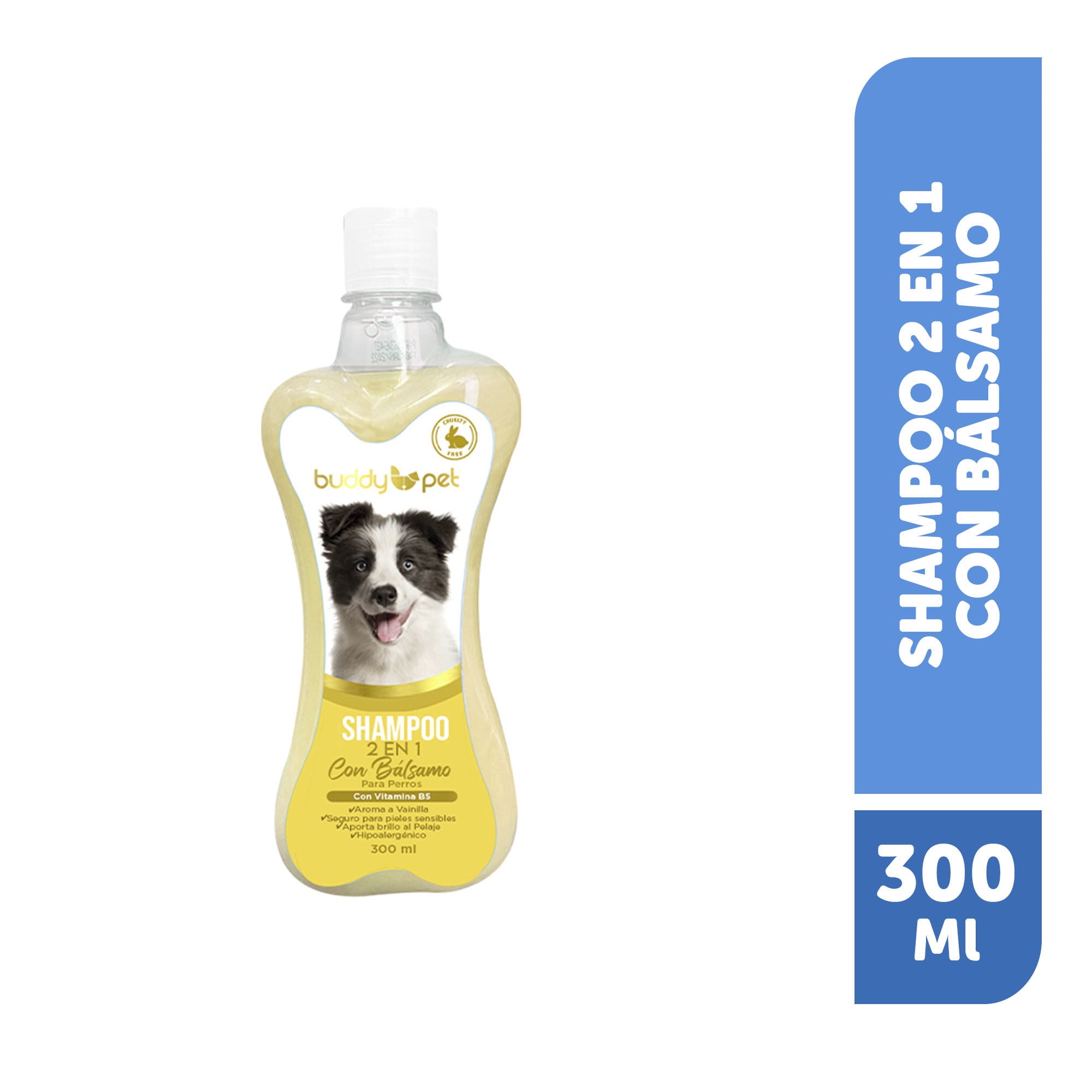 Shampoo Para Perro 2 En 1 Con Balsamo Aroma Vainilla Botella 300 ml Buddy Pet