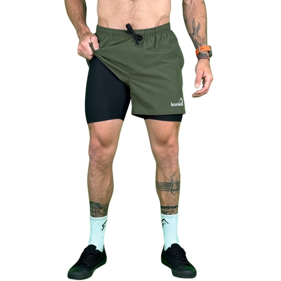 Eco Short Deportivo Doble Capa 2 en 1 perfect Army Konko