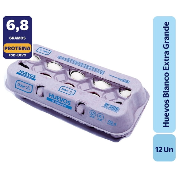 Huevos Tradicionales Extra Grande Blanco, 12 Un