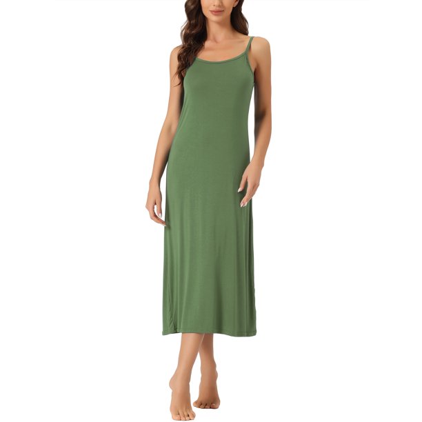 INSPIRE CHIC Vestido de Noche de Mujer de Rayón Suave sin Mangas con Tirantes Finos y Cuello Redondo para Primavera Verano Talla 2XL Verde Militar