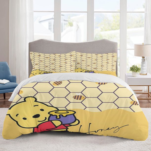 Pooh Bear Bedding Sets Cartoon Duvet Cover Lightweight 3 Piece Bet Sets for Kids Boys Girls