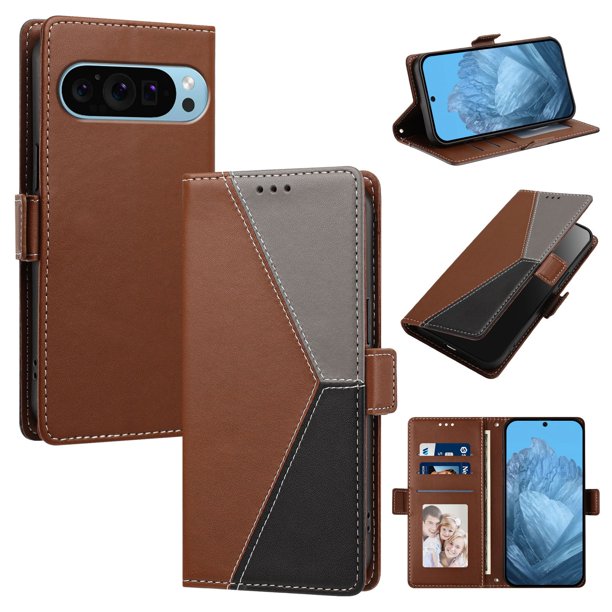 Funda Cartera Tricolor para Google Pixel 10/10 Pro 5G con Ranuras, Marrón