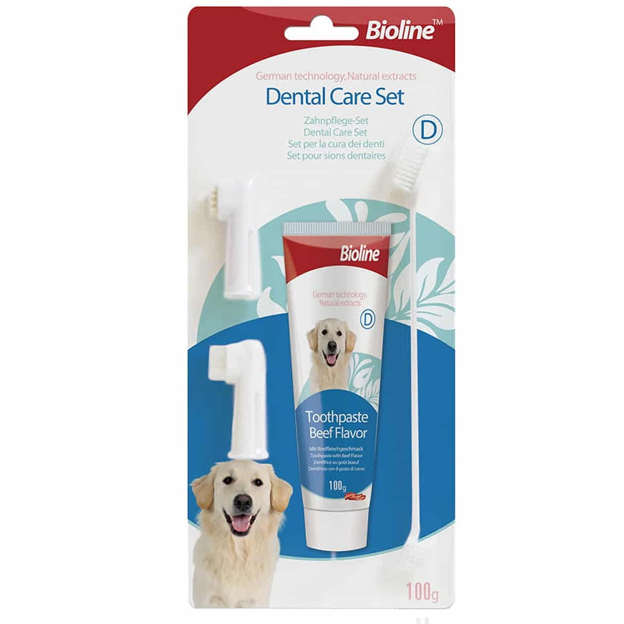 Bioline Kit Cepillos Perro + Pasta Dental Sabor Carne 100gr
