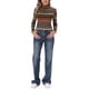 thumbnail image 2 of INSPIRE CHIC Blusa de Mujer de Cuello Alto a Rayas de Manga Larga para Fiesta de Navidad para Uso Casual o de Trabajo M Marrón Oscuro, 2 of 6
