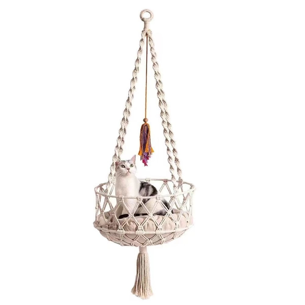 Xusx111 - Hammock De Gato Con Cojín, Colgante Cubierto Boho Kitten Swing Cams Para Jugar Dormir Escalada Y Descanso (plano De Doble Círculo Inferior) Excluyendo El Cojín