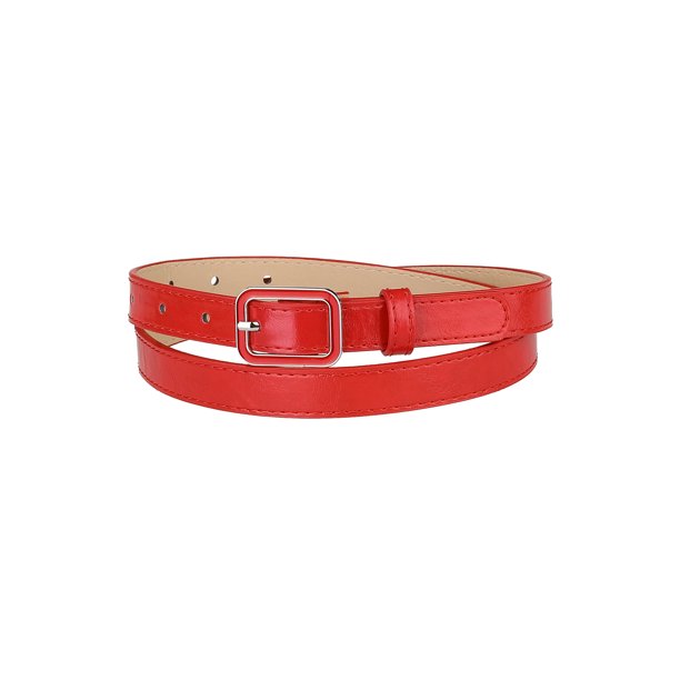 INSPIRE CHIC Cinturones Delgados para Mujeres con Hebilla de Pasador Rectangular Cinturón de Cuero Delgado para Pantalones Vestido Ajuste cintura 78-95cm/30.7-37.4" Rojo