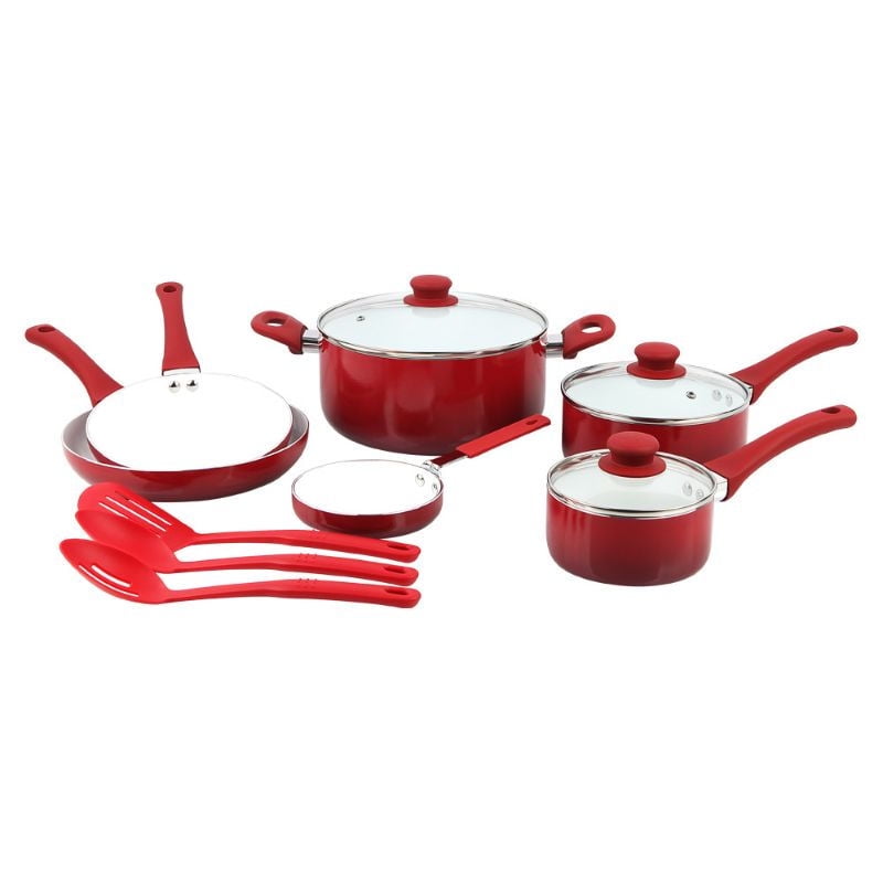Mainstays - Batería De Cocina 12 Piezas Aluminio Rojo