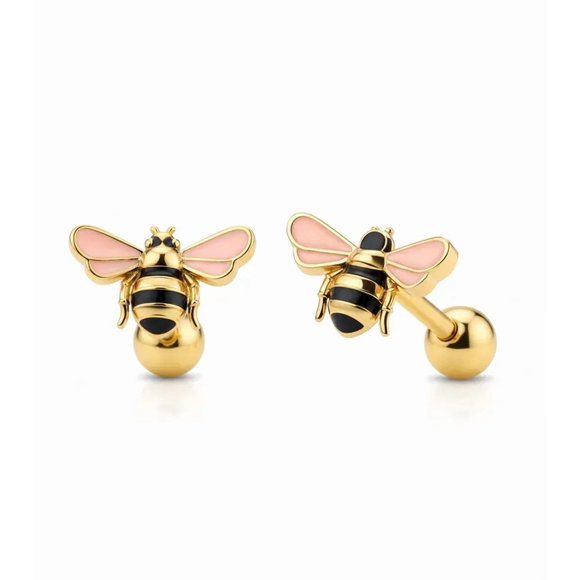 Aros Abeja Dorados baño de oro esmaltados Niña Mujer