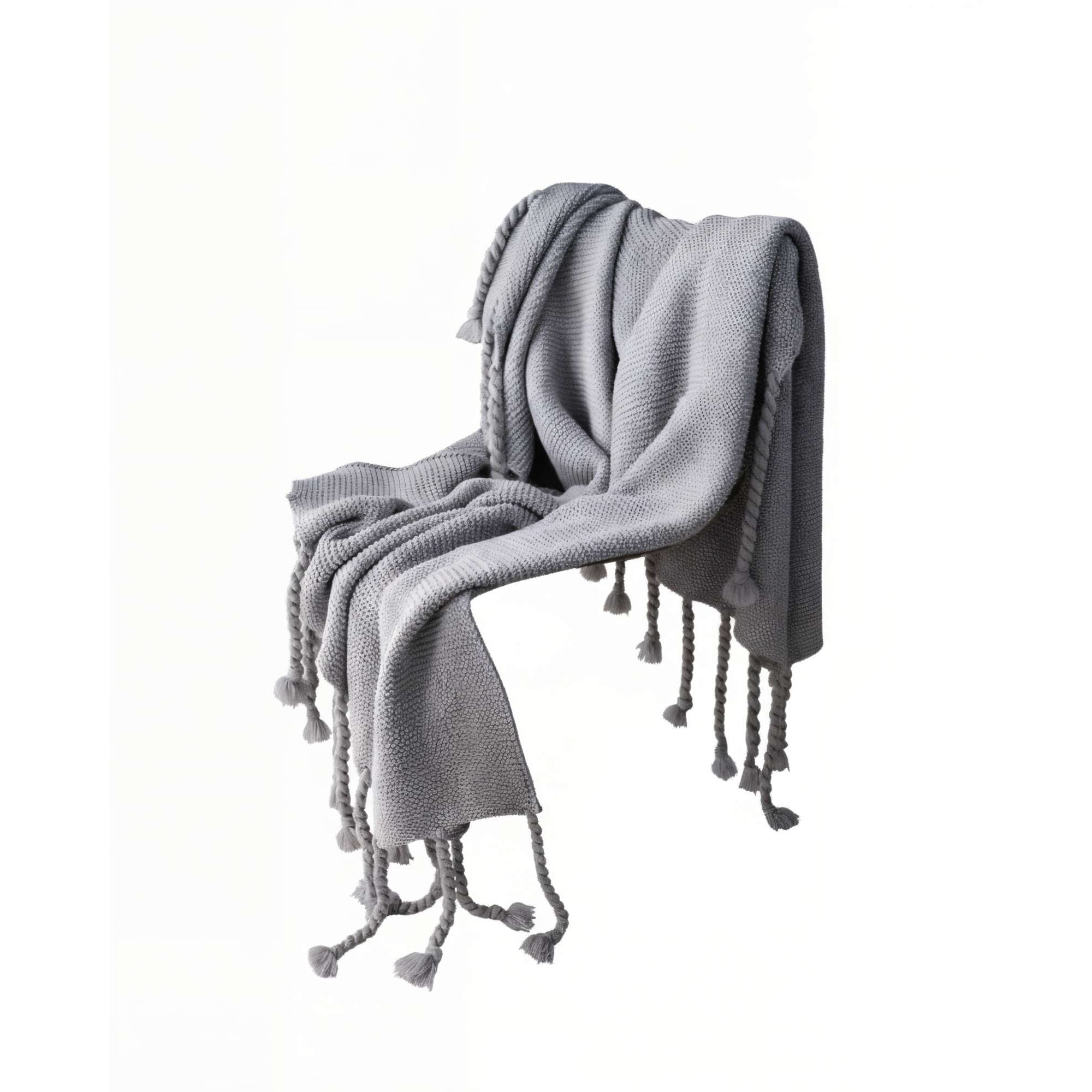 Genérico - Manta Con Flecos De Soga Trenzados Chenille Color Gris