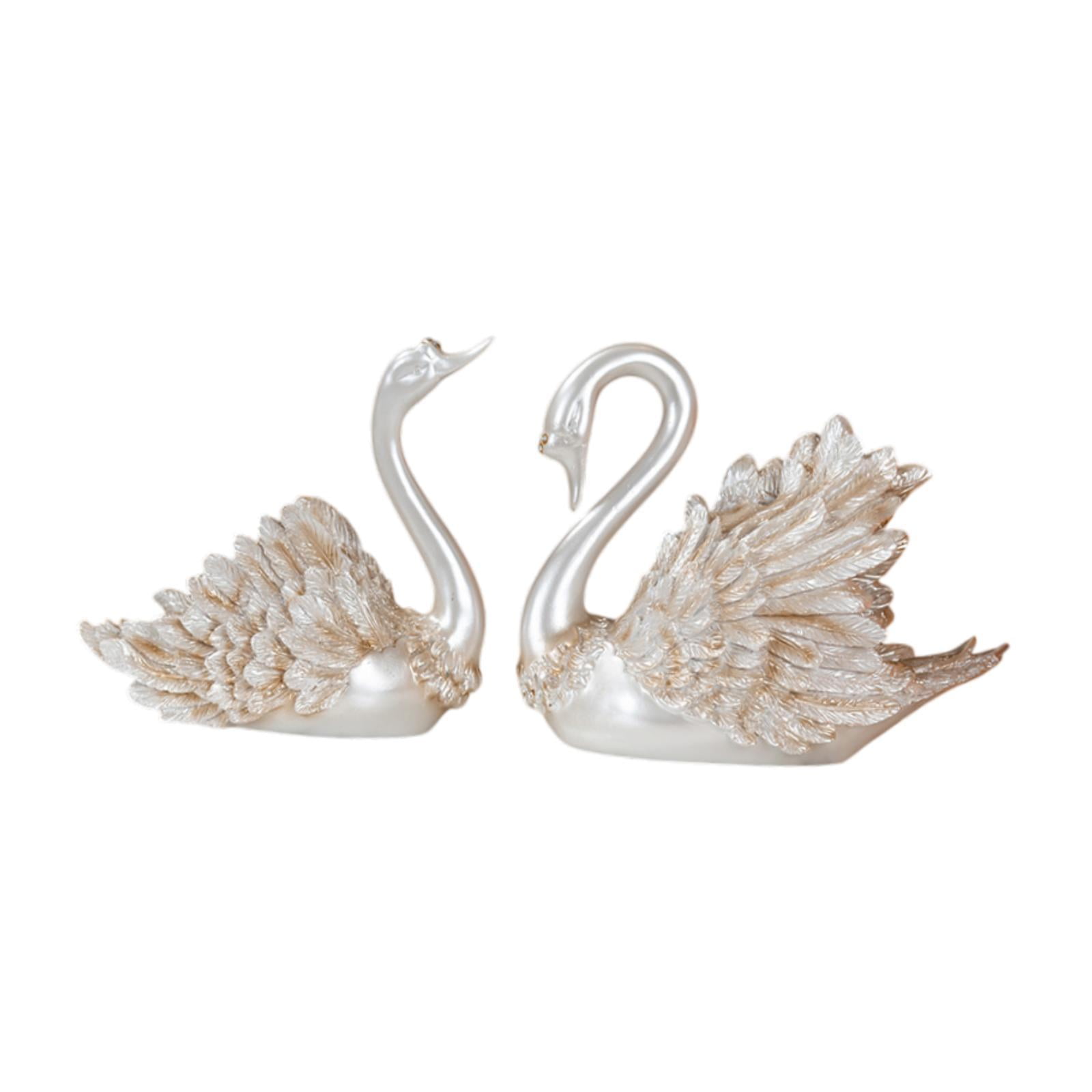 Magideal - 2 Esculturas De Cisne, Figuritas De Cisne, Regalo De Cumpleaños, Adornos Modernos, Decoración Del Hogar Para Balcón, Mesa, Estantería, Centro De Mesa, Blanco