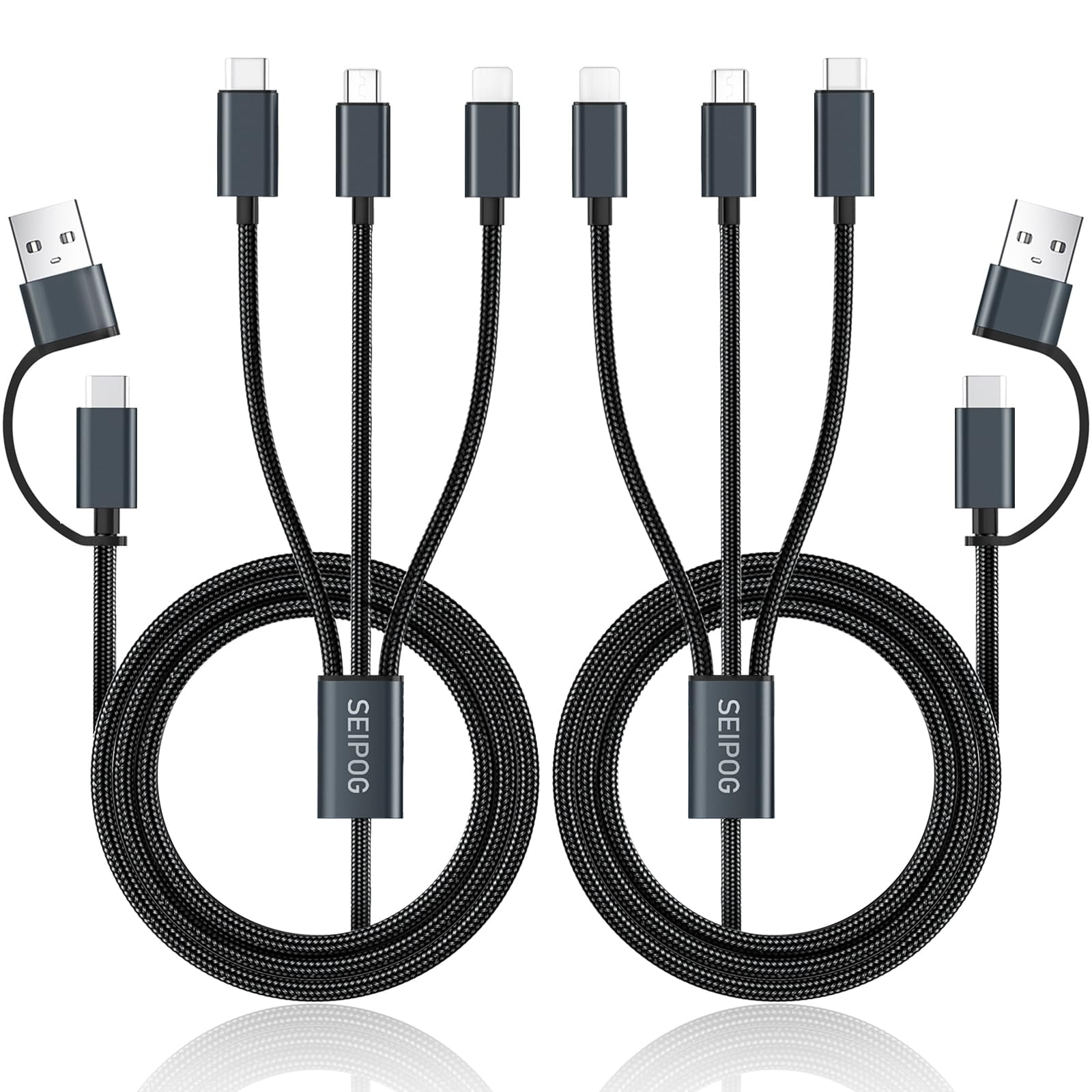 Cable De Carga Múltiple Seipog 5 En 1 Usb C/a Trenzado De Nylon De 4 Pies