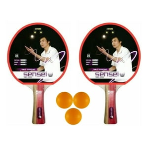 Set Ping Pong Sensei 2 Paletas + 3 Pelotas - 2* Goma Lisa