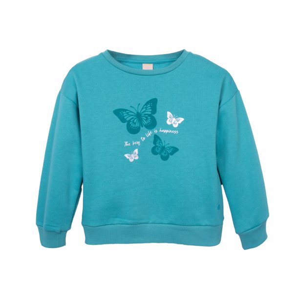 Polerón Niña Cuello Redondo Estampado Mariposas Turquesa