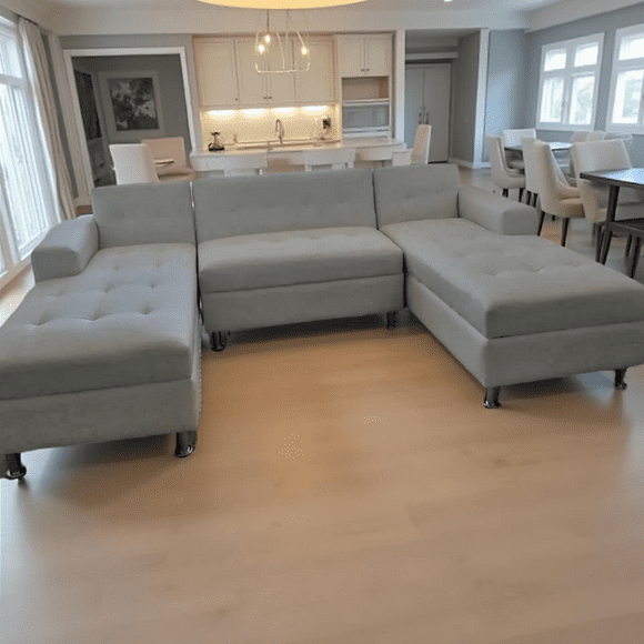 Sofa U Seccional Blanco Ecocuero