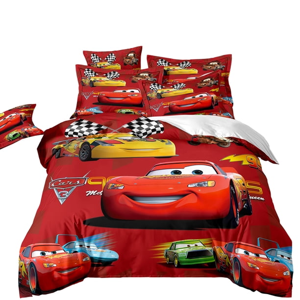 New Yellow Red Cars Quilt Cover Set,Children Boy Cars Bedding Sets, Design Lightning McQueen Duvet Cover and Pillowcases Bed Sheets