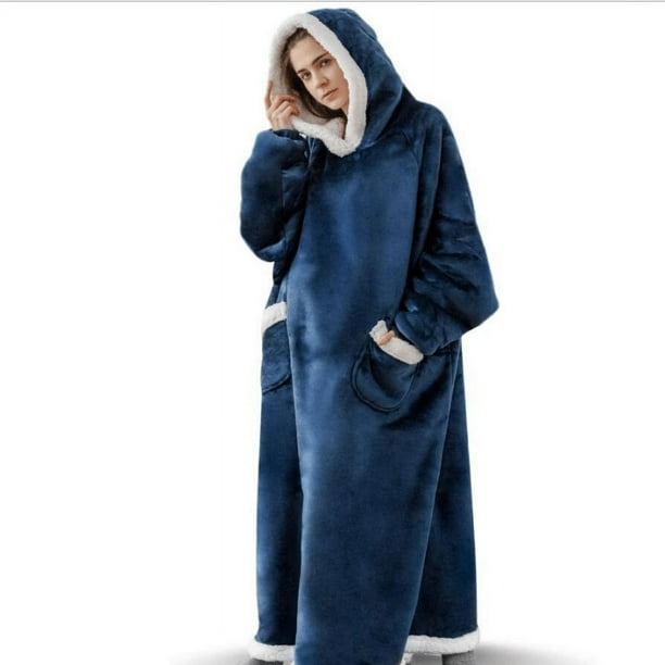 1pc Flannel Blanket With Sleeves, Winter Hoodies Sweatshirt, Women Men Pullover Fleece Giant TV Blanket