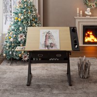 M&Ms - Adjustable Drawing Drafting Table Desk With 2 Drawers For Home Office And School With Stool(Maple)