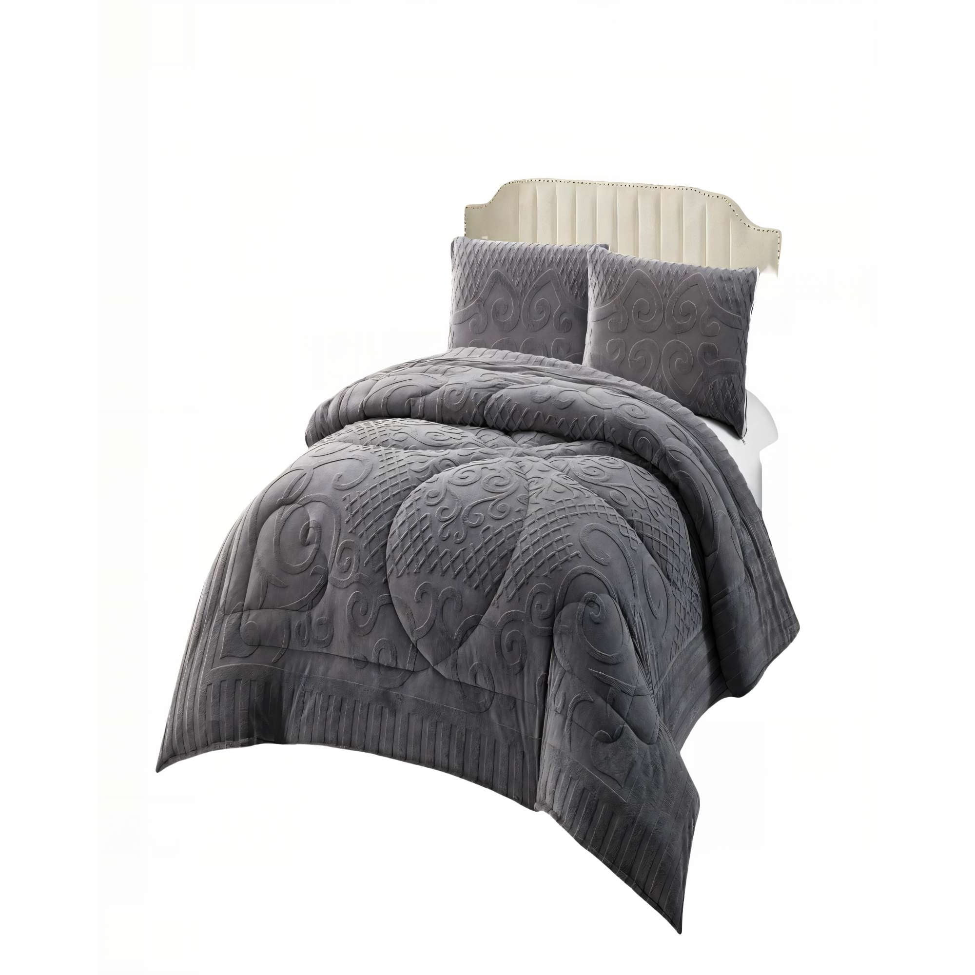 Genérico - Plumon Premium Con Textura 2 Plaza Color Gris