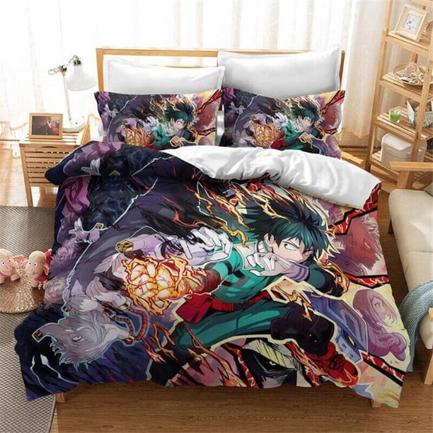 My Hero Academia Quilt Duvet Cover Set Pillowcase Queen Doona Cover Children3-Piece Bedding Set